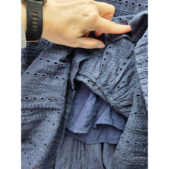 Andrée By Unit Navy Blue Eyelet Top With Colorful Trim Accents S 100% Cotton She - Picture 3 of 5